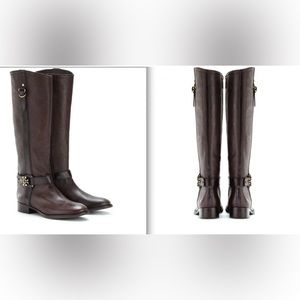 STUNNING Tory Burch Brown Elina Pebbled Leather Logo Boots $525+! SOLD OUT.